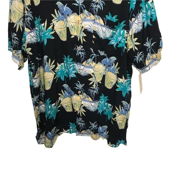 Cherokee Waikiki Wear Black Tropical Print Short Sleeve Aloha Shirt NWT Large - Picture 4 of 9